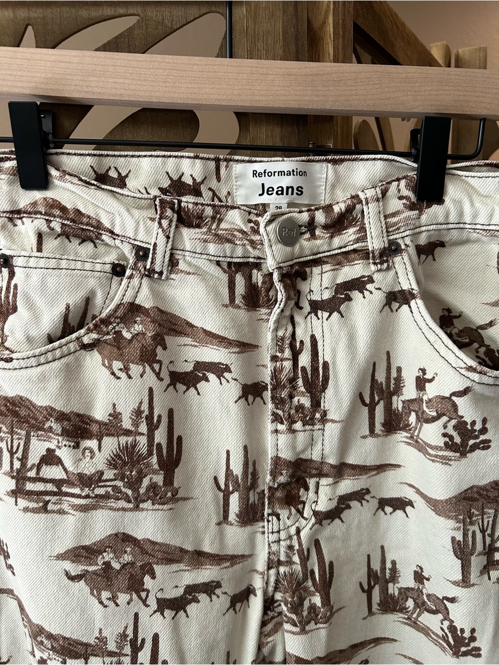 Reformation Sonora High Rise Straight Leg Jeans Cowboy Desert Sands Print - Picture 4 of 8